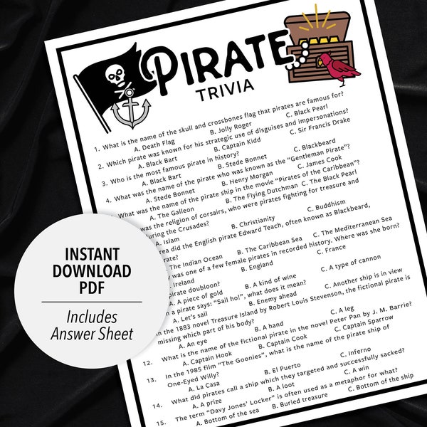 Pirate Trivia | Pirate Trivia Game | Printable Pirate Trivia | Printable Trivia | Pirate Themed Games | Movie Trivia | Pirate Printable