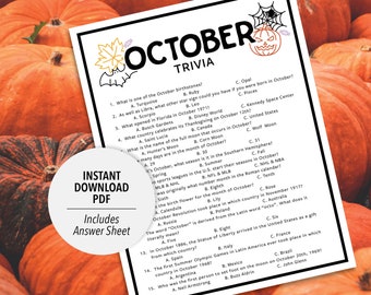 October Trivia Game | Month Quiz (Printable PDF Download)