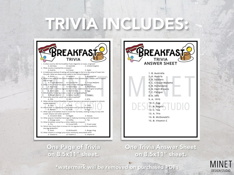 Breakfast Trivia Breakfast Trivia Game Printable Breakfast Trivia Printable Trivia Food Trivia