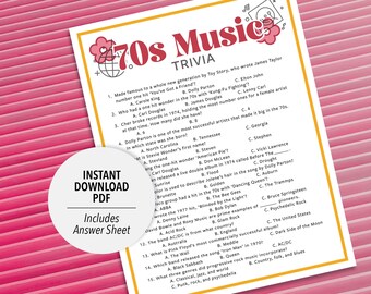 1970s Music Trivia Game | 70s Music Quiz (Printable PDF Download)