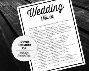 Wedding Trivia Game | Bridal Shower, Reception Activity (Printable PDF Download)