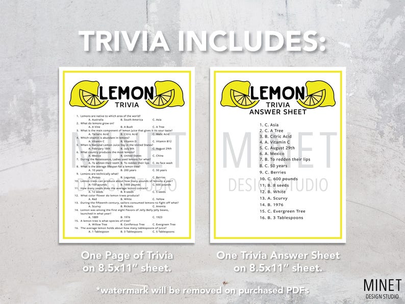 Lemon Trivia Lemon Trivia Game Printable Lemon Trivia Lemon Party