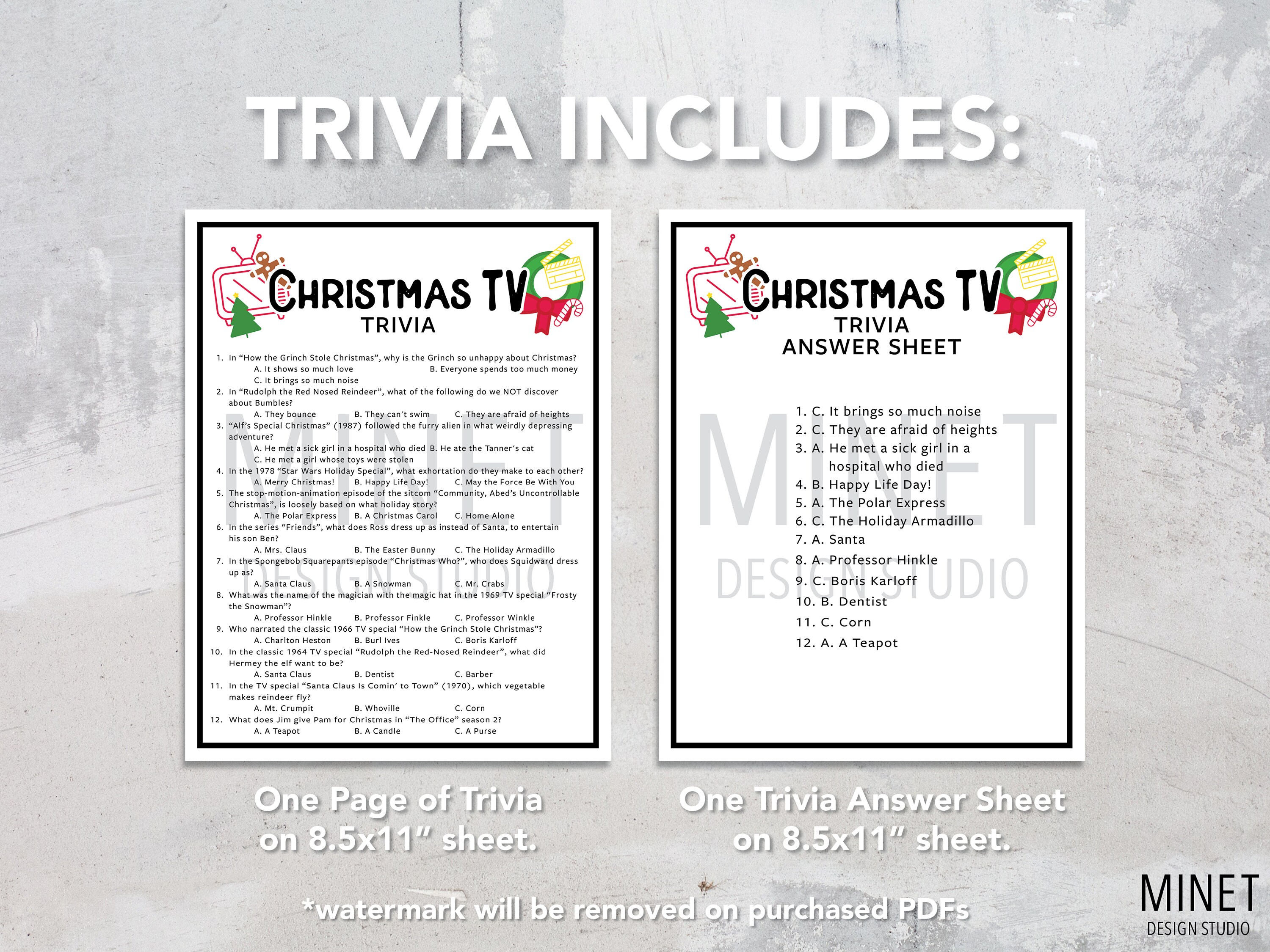 Christmas TV Trivia Game Christmas TV Show Printable Trivia Holiday