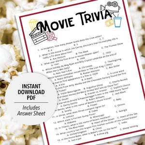 Movie Trivia | Movie Trivia Game | Printable Movie Trivia | Movie Party Trivia Game | Printable Trivia | General Movie Trivia
