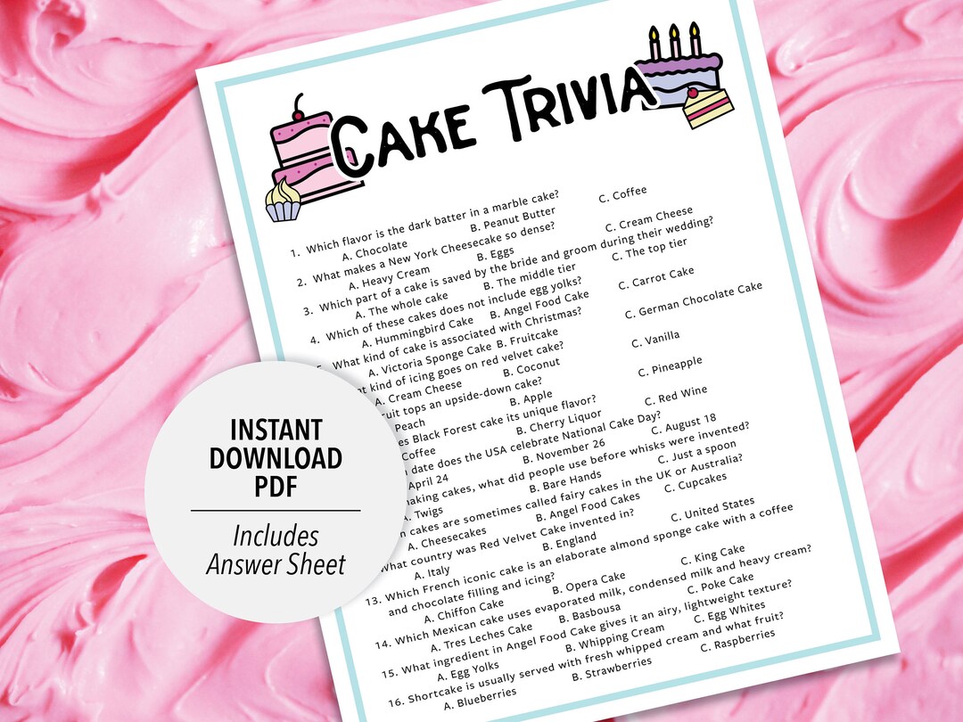 Cake Trivia Cake Trivia Game Printable Cake Trivia Printable Trivia