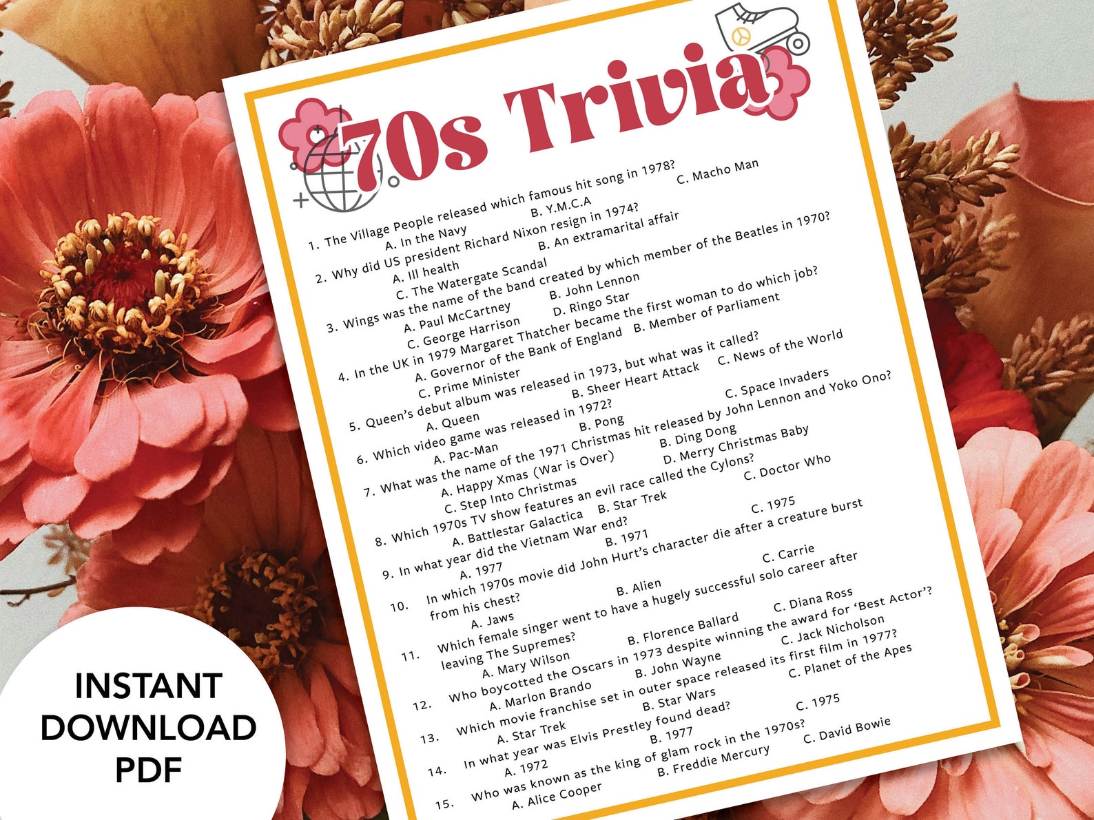 70s Trivia 1970s Trivia Game Printable 70s Trivia - Etsy