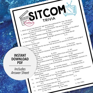 Sitcom Trivia | Sitcom Quiz-Spiel | Printable Sitcom Trivia | Party Quiz Spiel | Druckbare Trivia | TV-Trivia | Fernsehen Trivia