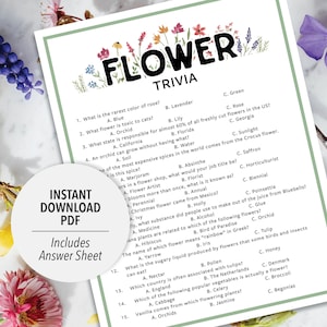 Flower Trivia Game | Flower Quiz (printable PDF Download) - Etsy