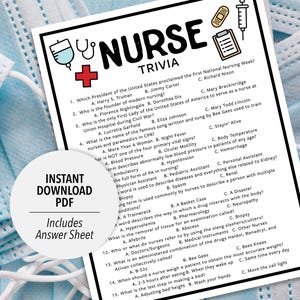 Nurse Trivia | Nurse Trivia Game | Printable Nurse Trivia | Printable Trivia | Nursing Trivia | Nurse Themed Games | Healthcare Trivia