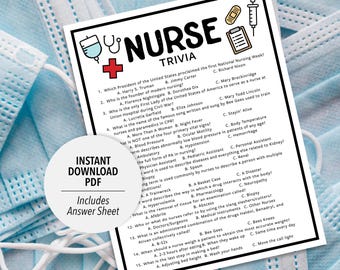 Nurse Trivia | Nurse Trivia Game | Printable Nurse Trivia | Printable Trivia | Nursing Trivia | Nurse Themed Games | Healthcare Trivia