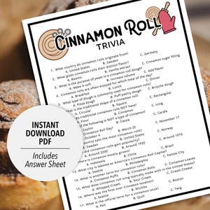 Cinnamon Roll Trivia | Cinnamon Roll Trivia Game | Printable Trivia | Dessert Trivia | Food Trivia | Cinnamon Rolls Themed | Bakery Trivia