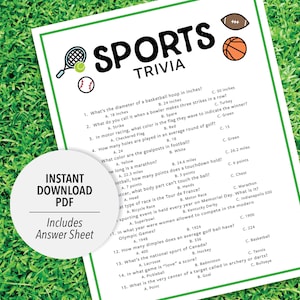 Sports Trivia | Printable Sports Trivia Game | Sports Trivia Game | Sports Theme Trivia | Basketball Baseball Soccer Tennis Football Golf