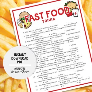 Fast Food Trivia | Fast Food Trivia Game | Printable Fast Food Trivia ...