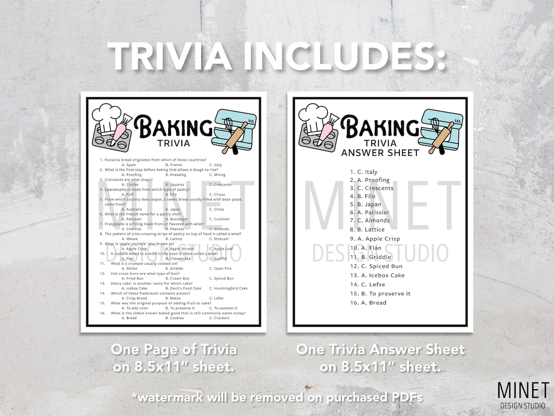 Baking Trivia Baking Trivia Game Printable Baking Trivia Printable