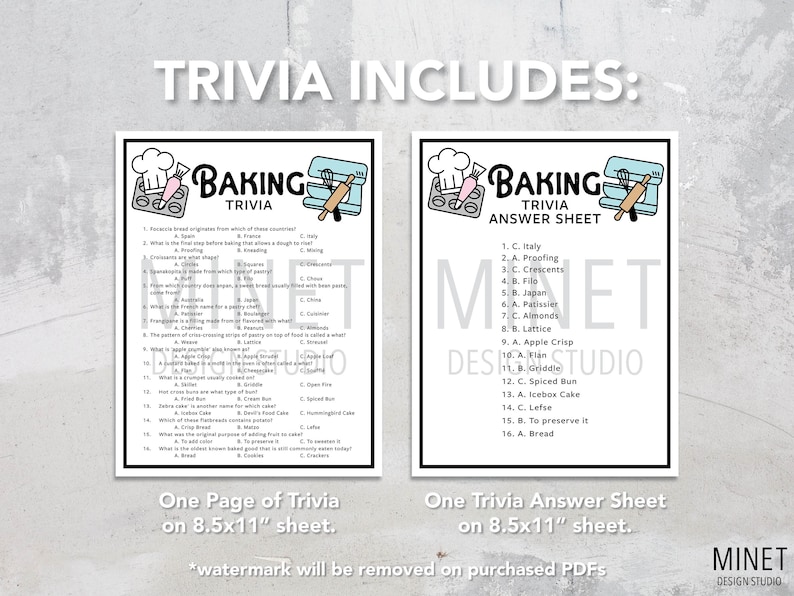 Baking Trivia Baking Trivia Game Printable Baking Trivia Printable