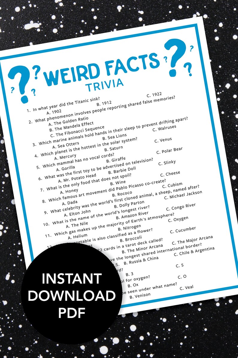 Weird Facts Trivia Game (printable PDF Download) - Etsy