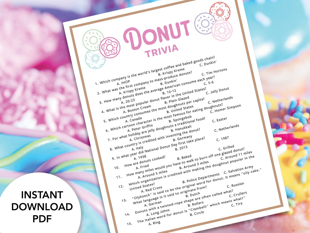 Donut Trivia Donut Trivia Game Printable Donut Trivia - Etsy