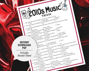 2010s Music Trivia Game | 2010s Music Quiz (Printable PDF Download)