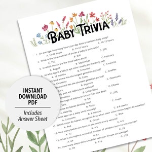 Baby Trivia | Printable Floral Baby Trivia Game | Baby Shower Game | Printable Baby Shower Game | Baby Shower Party Games | Flowers Baby