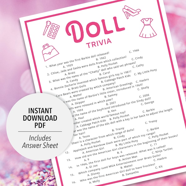 Doll Trivia | Doll Trivia Game | Printable Doll Trivia | Printable Trivia | Toy Trivia | Doll Theme Trivia | Toy Themed Games | Movie Trivia