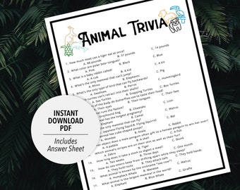 Animal Trivia | Animals Trivia Game | Printable Animal Trivia | Printable Trivia | Zoo Trivia | Animal Themed Games | Animal Games Printable