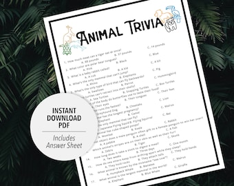 Animal Trivia | Animals Trivia Game | Printable Animal Trivia | Printable Trivia | Zoo Trivia | Animal Themed Games | Animal Games Printable