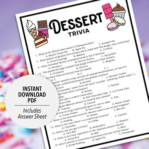 Dessert Trivia | Dessert Trivia Game | Printable Dessert Trivia | Dessert Party Trivia Game | Printable Trivia | Food Trivia | Dessert Theme