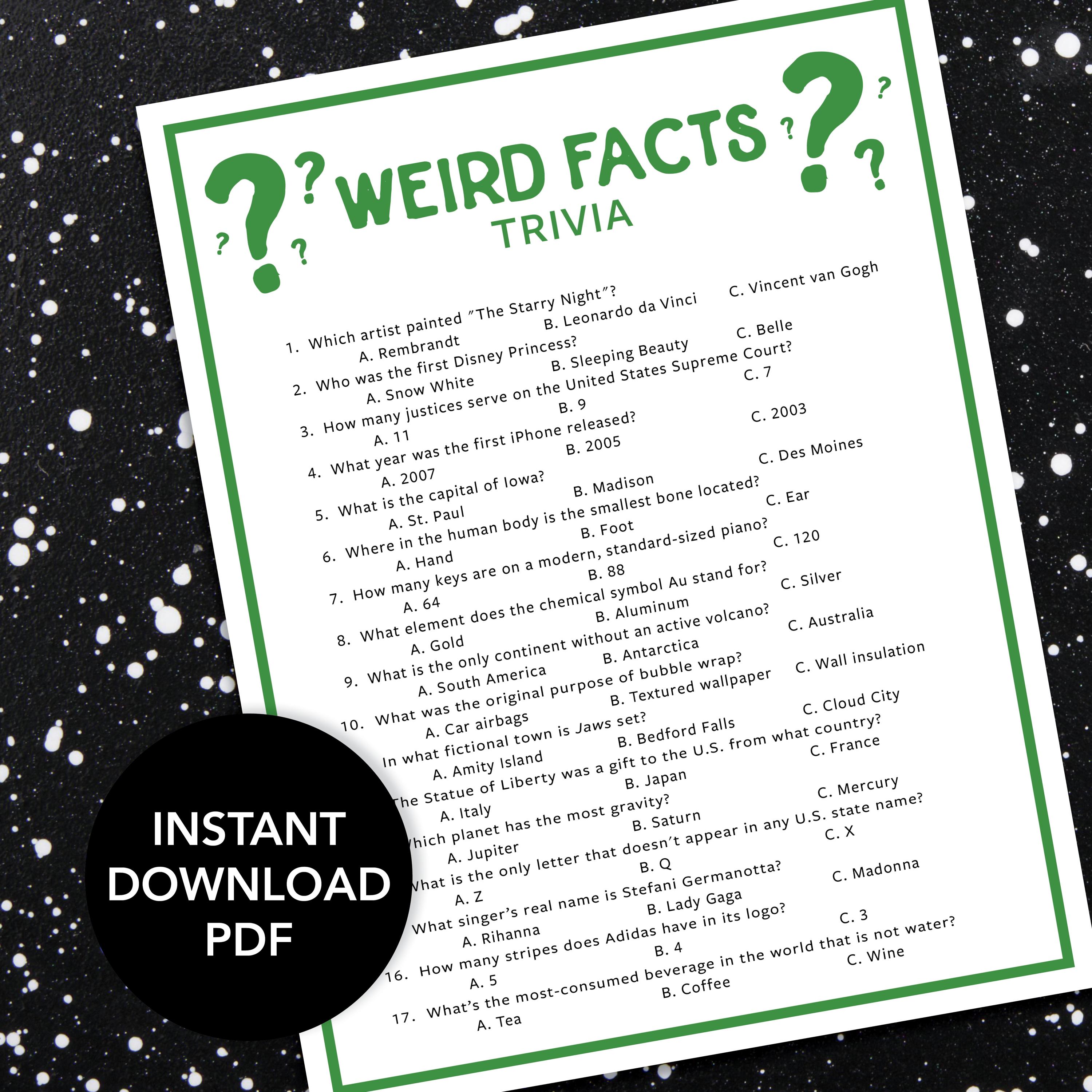 Weird Facts Trivia Game (printable PDF Download) - Etsy