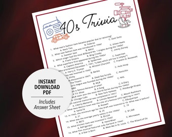 1940s Trivia Game | 40s Quiz (Printable PDF Download)