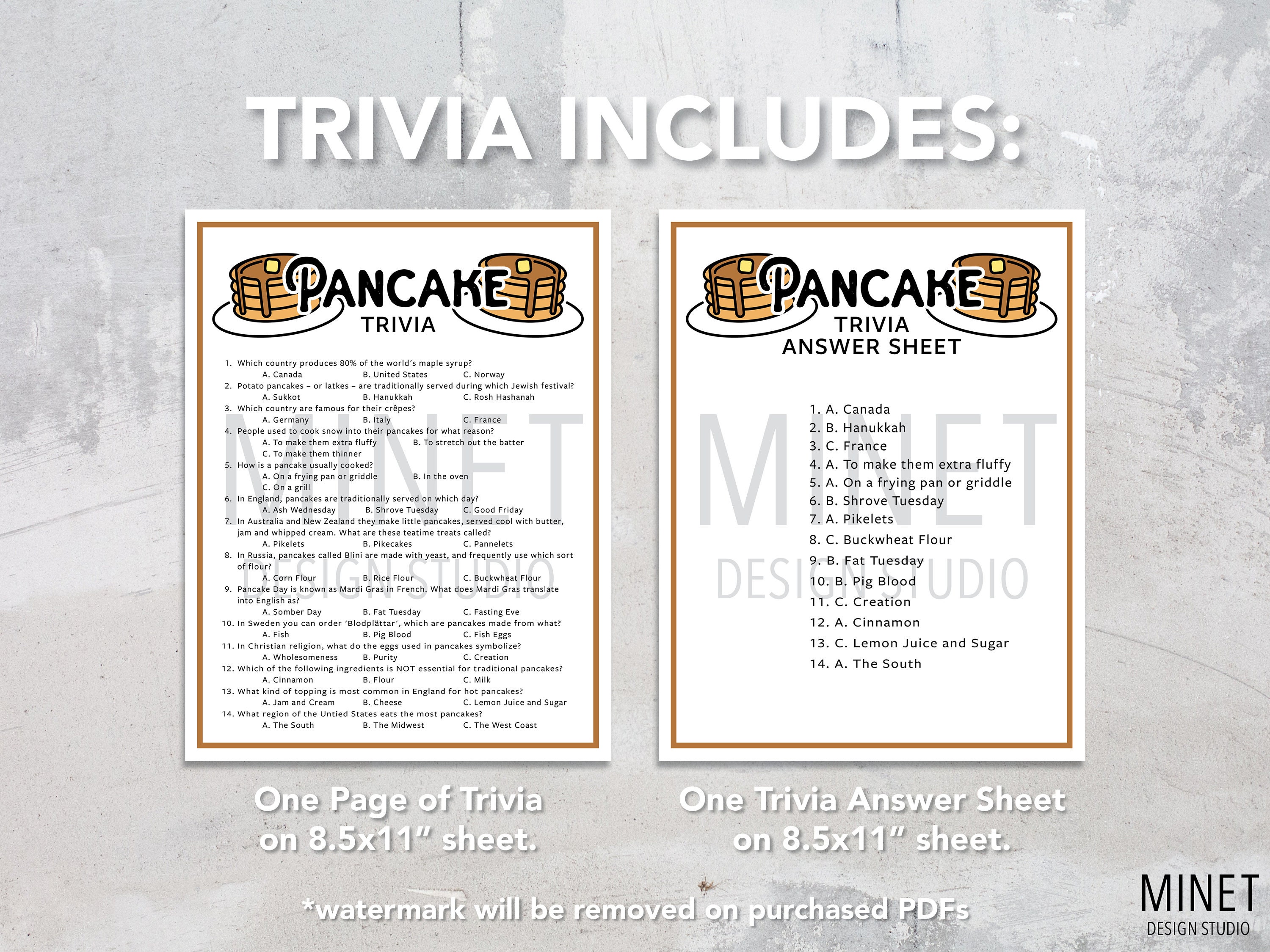 Pancake Trivia Pancake Trivia Game Printable Trivia Dessert Trivia Food