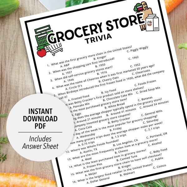 Grocery Store Trivia | Grocery Store Trivia Game | Printable Grocery Store Trivia | Printable Trivia | Food Trivia | Cooking Themed Games