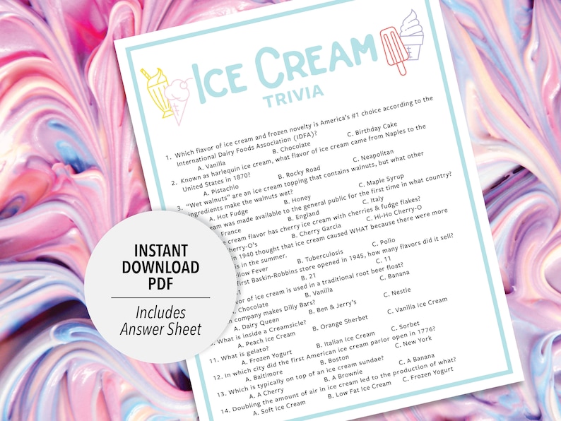 Ice Cream Trivia Ice Cream Trivia Game Printable Ice Cream Trivia