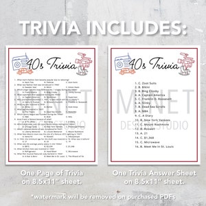 40s Trivia 1940s Trivia Game Printable 40s Trivia 40's Party Trivia ...