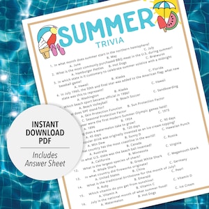 Summer Trivia | Printable Summer Trivia Activity Game | Summertime Trivia | Summer Fun Trivia | Summer Themed Printable | Summer Trivia Game