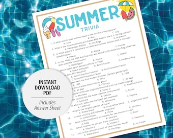 Summer Trivia | Printable Summer Trivia Activity Game | Summertime Trivia | Summer Fun Trivia | Summer Themed Printable | Summer Trivia Game