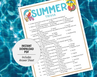 Summer Trivia | Printable Summer Trivia Activity Game | Summertime Trivia | Summer Fun Trivia | Summer Themed Printable | Summer Trivia Game