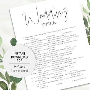 Wedding Trivia Quiz Game Printable Wedding Trivia Bridal Shower Game Wedding Activity Printable Wedding Reception Bridal Trivia image 1