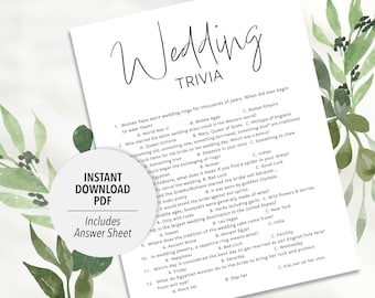 Wedding Trivia Game | Bridal Shower, Reception Activity (Printable PDF Download)