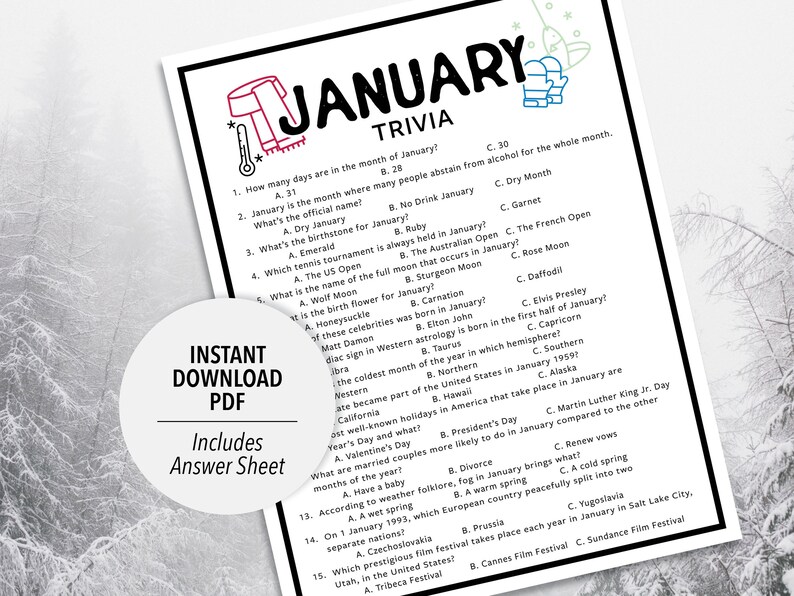 January Trivia January Trivia Game Printable January Trivia Month