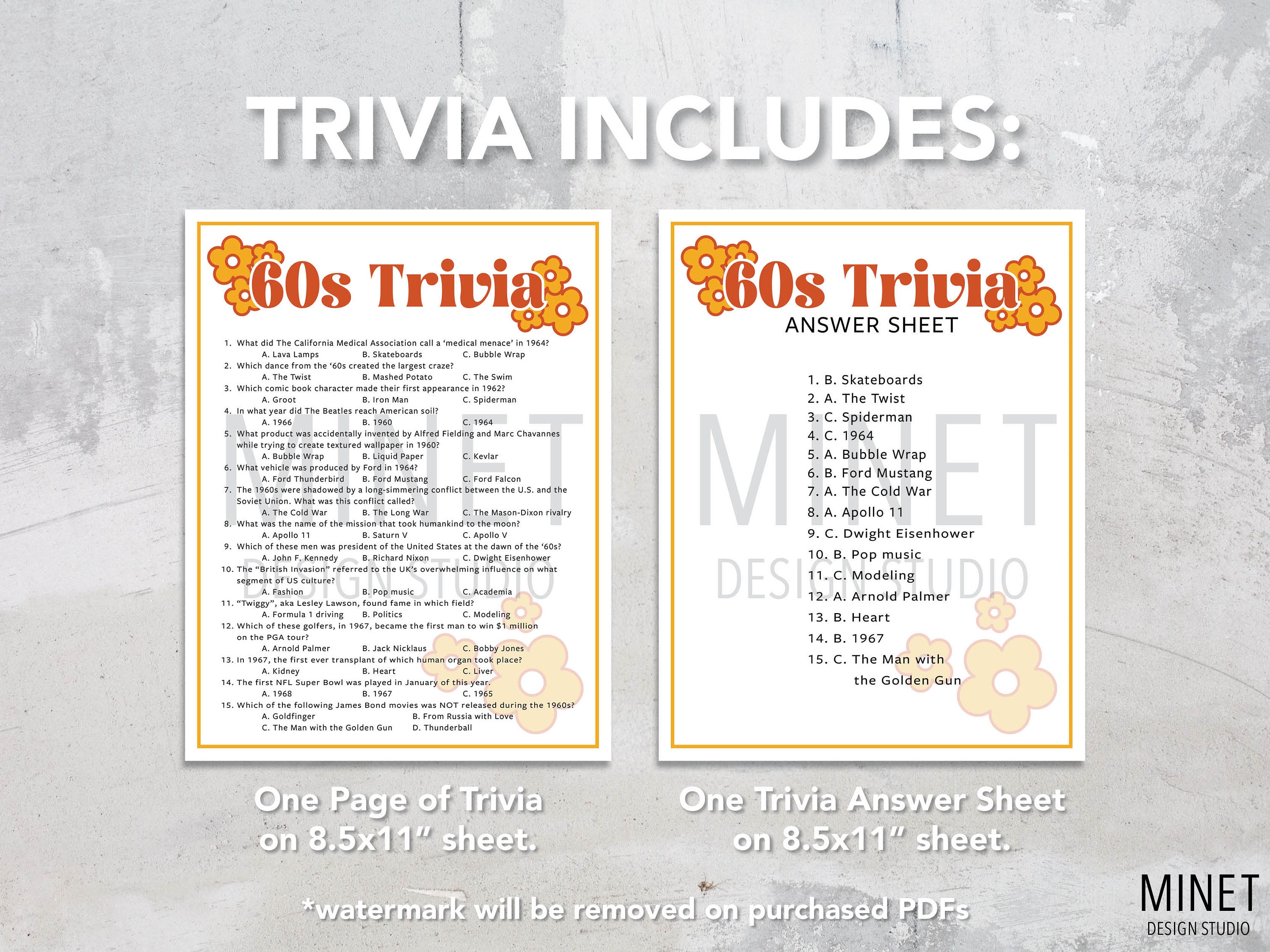 60s Trivia | 1960s Trivia Game | Printable 60s Trivia | 60's Party ...