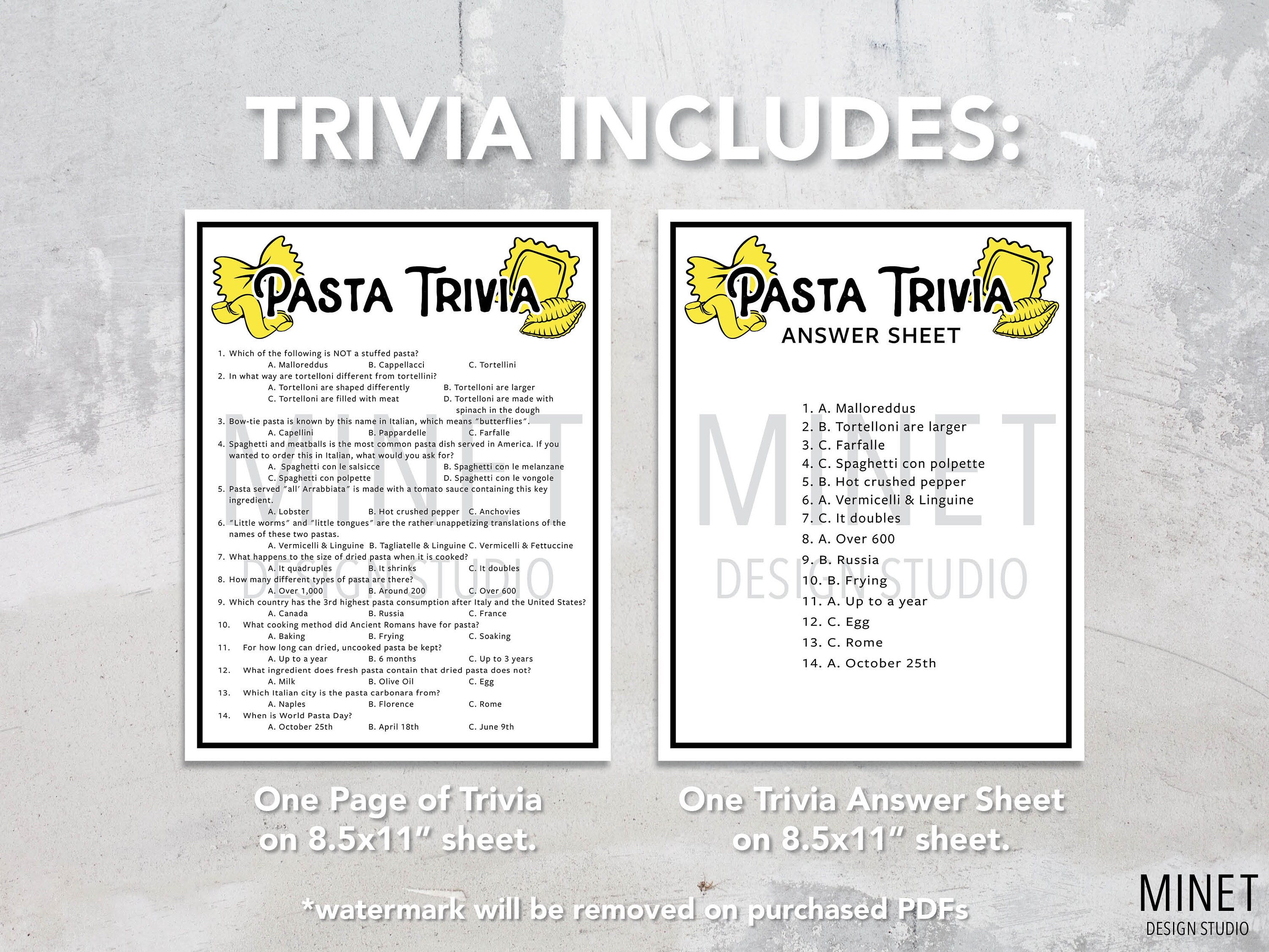 Pasta Trivia Pasta Trivia Game Printable Pasta Trivia Pasta Party Trivia Game Printable Trivia