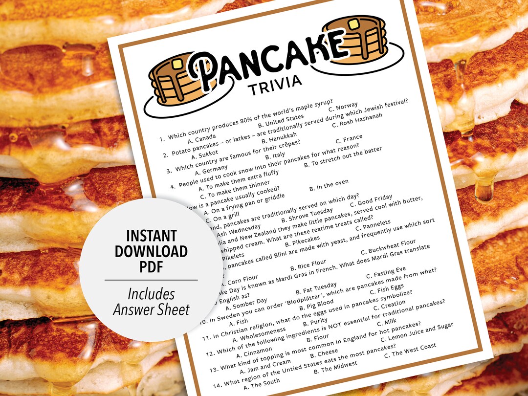 Pancake Trivia Pancake Trivia Game Printable Trivia Dessert Trivia Food