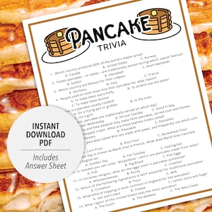 Pancake Trivia | Pancake Trivia Game | Printable Trivia | Dessert Trivia | Food Trivia | Breakfast Trivia | Pancake Day | Pancake Themed
