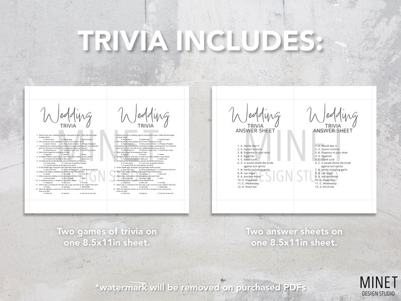 Wedding Trivia Quiz Game Printable Wedding Trivia Bridal Shower Game Wedding Activity Printable Wedding Reception Bridal Trivia image 3