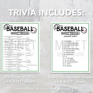 Baseball Trivia Printable Baseball Trivia Game Baseball Trivia Game ...