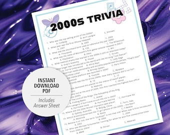 2000er Jahre Wissenswertes | 2000er Jahre Quiz-Spiel | Ausdruckbare 2000er Jahre Quiz | 2000er Party Quiz-Spiel | Druckbare Trivia | Jahrzehnte Trivia | 00er Jahre Kleinigkeiten
