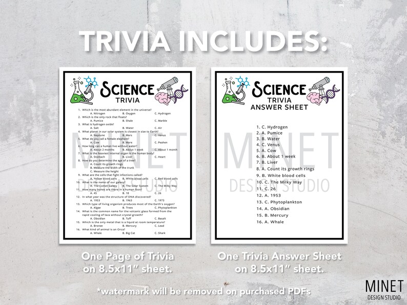 Science Trivia Game | Science Quiz (printable PDF Download) - Etsy