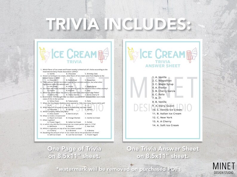Ice Cream Trivia Ice Cream Trivia Game Printable Ice Cream Trivia