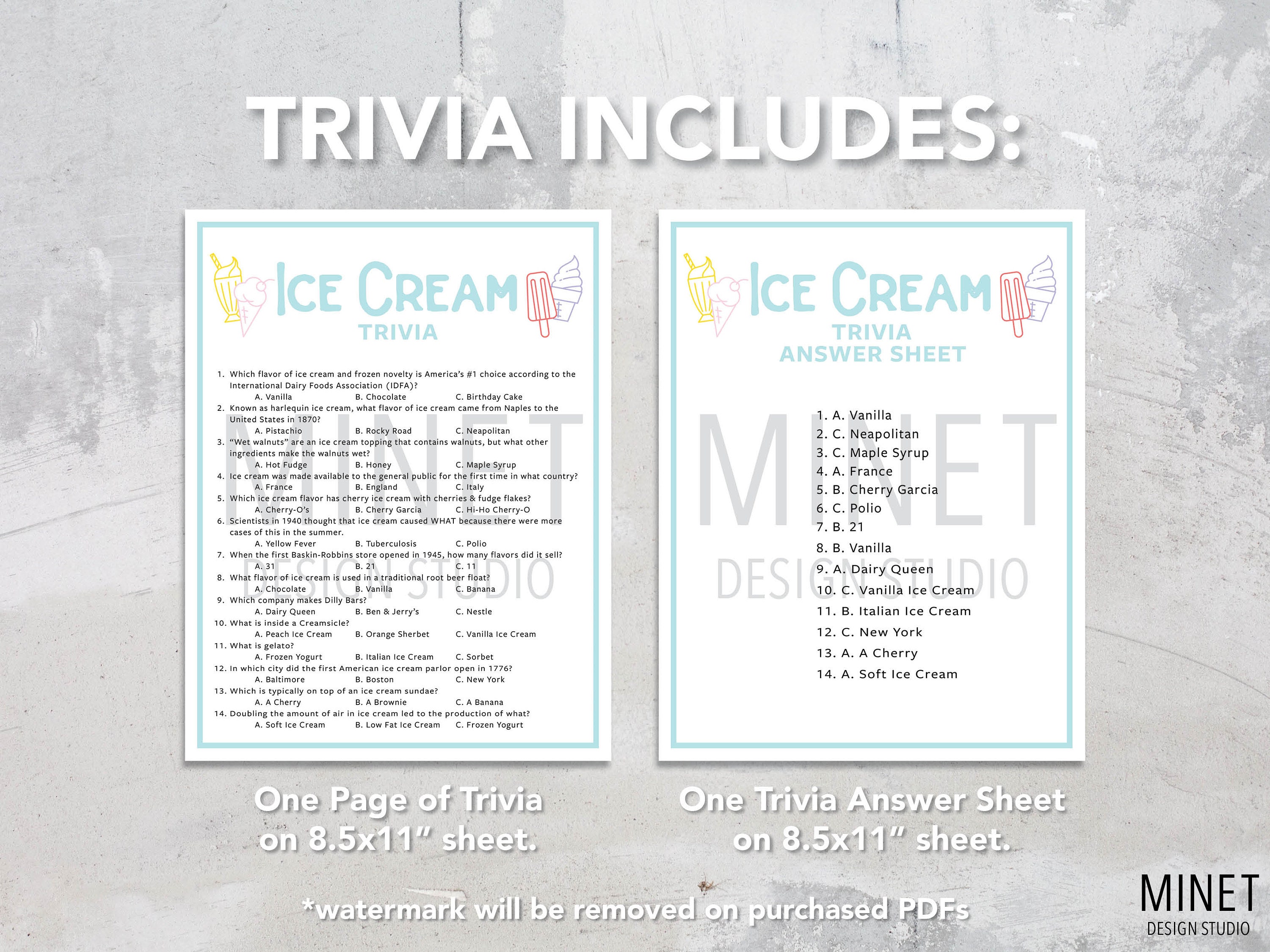 Ice Cream Trivia Ice Cream Trivia Game Printable Ice Cream Trivia