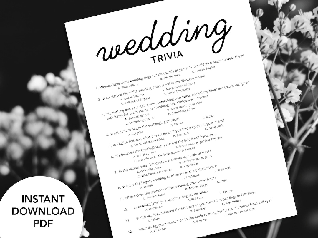 Wedding Trivia Quiz Game Printable Wedding Trivia Bridal Etsy